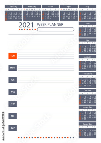 2021 Week Planner Calendar