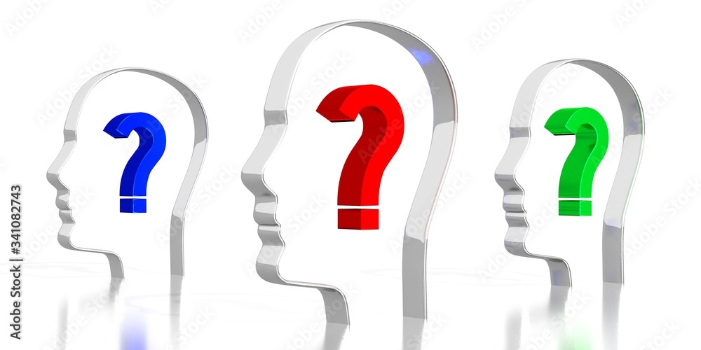 Head shapes, question marks - 3D illustration Head shapes, question marks - 3D illustration