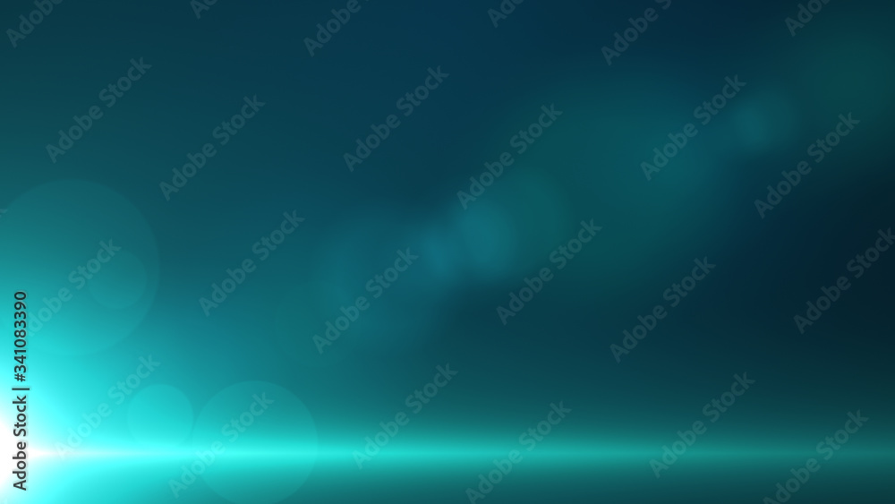 Fototapeta premium Green-blue background with a beam light in the bottom left corner and a lens flare.