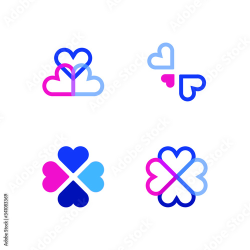 Pink and Blue Hearts Icon Set - Vector EPS Illustrator