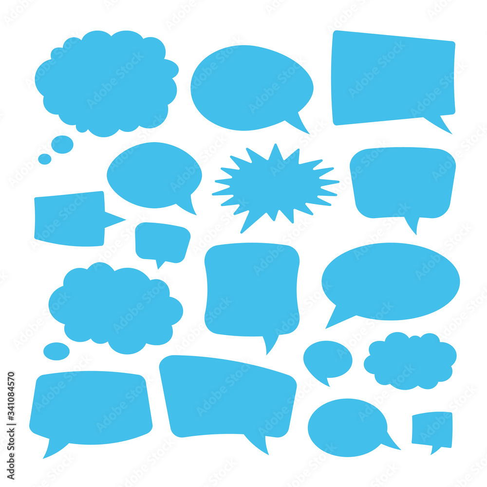 Blue speech bubbles set. Blank empty speech bubbles isolated on white background. Vector illustration Blue speech bubbles set. Blank empty speech bubbles isolated on white background. Vector illustration