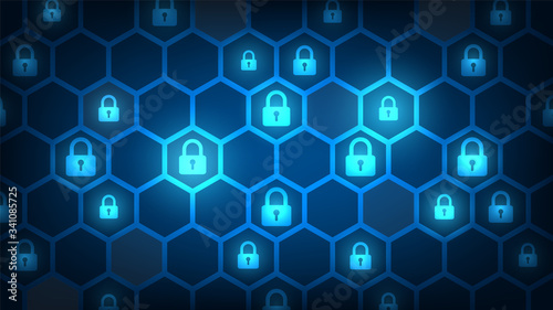 Cyber technology security, network protection background design, vector illustration