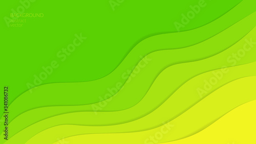 Concept summer, lime greens and lemon. Vector abstract background in paper art style. Layers by the waves. From yellow to green. Place for text. Copyspace.