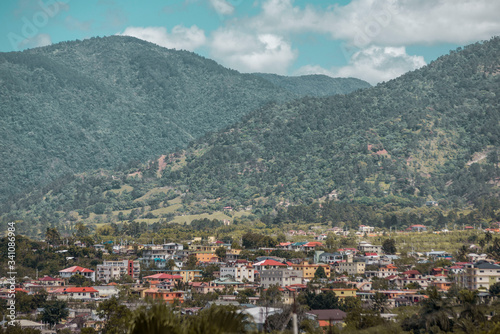 view of the mountains and colorful village in the Dominican Republic