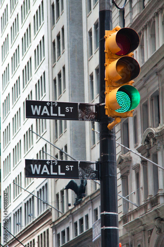 Sticker Symbolic Photo of Prosperity,  Wall Street Sign with a Green Traffic Light, New