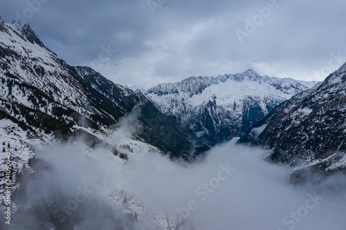Fantastically beautiful snow landscape in the mountains - aerial view © 4kclips