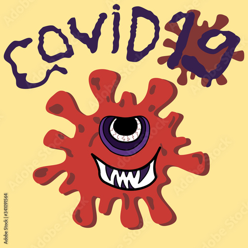 Fierce coronavirus and fearful face Is a fairy tale demon.Vector illustration.