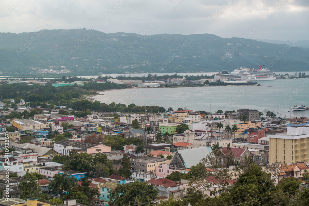 panoramic view of colorful city of Montego Bay Jamaica 