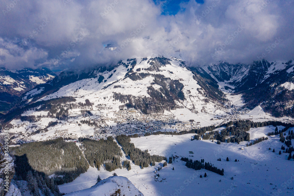 Obraz premium Fantastically beautiful snow landscape in the mountains - aerial view
