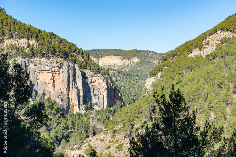 Fototapeta premium A beautiful view on rocky scenery from the trail of Los Estrechos in Montanejos, Valencia, Spain.