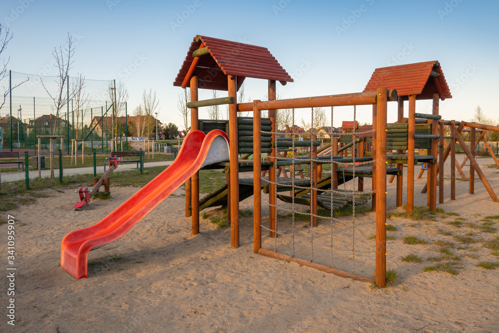 An empty playground due to quarantine. Coronavirus in Europe.