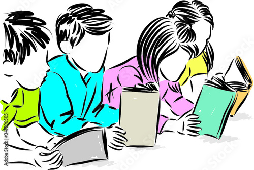 children reading books education concept vector illustration