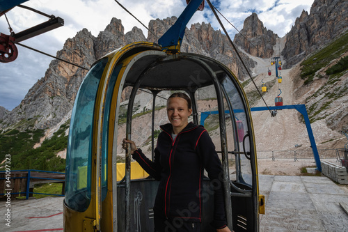 Gondola lift to Forcella Staunies, Monte Cristallo group, Dolomites, Italy photo