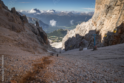 Gondola lift to Forcella Staunies, Monte Cristallo group, Dolomites, Italy photo