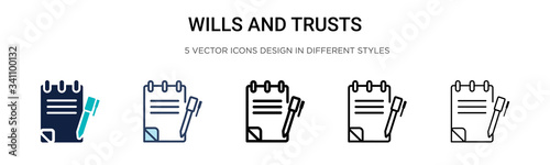 Wills and trusts icon in filled, thin line, outline and stroke style. Vector illustration of two colored and black wills and trusts vector icons designs can be used for mobile, ui,