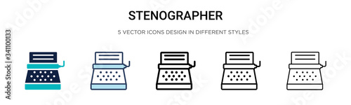 Stenographer icon in filled, thin line, outline and stroke style. Vector illustration of two colored and black stenographer vector icons designs can be used for mobile, ui, photo
