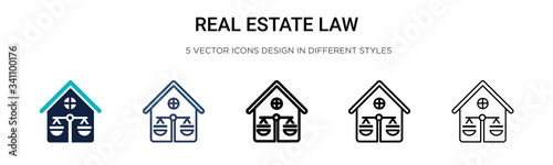 Real estate law icon in filled, thin line, outline and stroke style. Vector illustration of two colored and black real estate law vector icons designs can be used for mobile, ui,