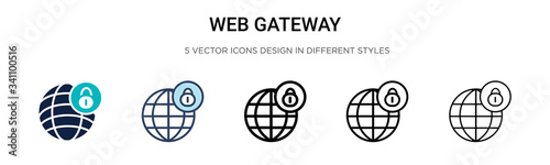 Web gateway icon in filled, thin line, outline and stroke style. Vector illustration of two colored and black web gateway vector icons designs can be used for mobile, ui,