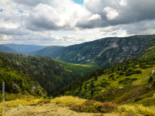 Scenery of beautiful high mountains with greenery