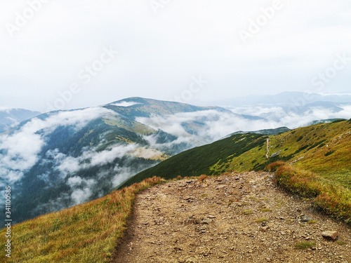 Scenery of beautiful high mountains with greenery