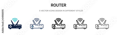 Router icon in filled, thin line, outline and stroke style. Vector illustration of two colored and black router vector icons designs can be used for mobile, ui,