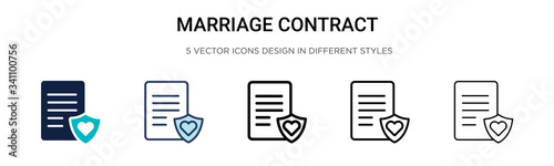 Marriage contract icon in filled, thin line, outline and stroke style. Vector illustration of two colored and black marriage contract vector icons designs can be used for mobile, ui,