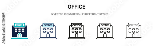 Office icon in filled, thin line, outline and stroke style. Vector illustration of two colored and black office vector icons designs can be used for mobile, ui,