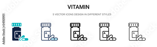 Vitamin icon in filled, thin line, outline and stroke style. Vector illustration of two colored and black vitamin vector icons designs can be used for mobile, ui,