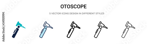 Otoscope icon in filled, thin line, outline and stroke style. Vector illustration of two colored and black otoscope vector icons designs can be used for mobile, ui,