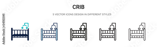 Crib icon in filled, thin line, outline and stroke style. Vector illustration of two colored and black crib vector icons designs can be used for mobile, ui,