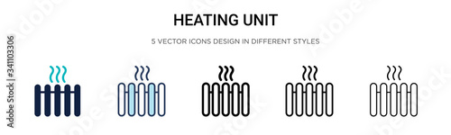 Heating unit icon in filled, thin line, outline and stroke style. Vector illustration of two colored and black heating unit vector icons designs can be used for mobile, ui,