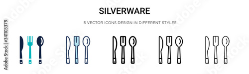 Silverware icon in filled, thin line, outline and stroke style. Vector illustration of two colored and black silverware vector icons designs can be used for mobile, ui,