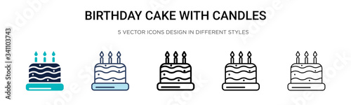 Birthday cake with candles icon in filled, thin line, outline and stroke style. Vector illustration of two colored and black birthday cake with candles vector icons designs can be used for mobile,
