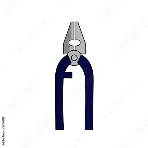 Set of two yellow pliers, open and close, on white background, illustration