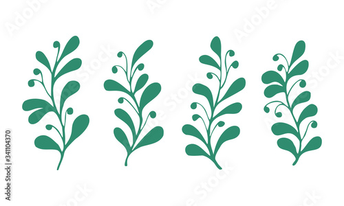 Vector set of cute branches in folk style. Hand drawn botanical elements for design