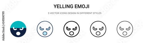 Yelling emoji icon in filled, thin line, outline and stroke style. Vector illustration of two colored and black yelling emoji vector icons designs can be used for mobile, ui,