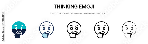 Thinking emoji icon in filled, thin line, outline and stroke style. Vector illustration of two colored and black thinking emoji vector icons designs can be used for mobile, ui,