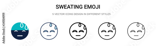 Sweating emoji icon in filled, thin line, outline and stroke style. Vector illustration of two colored and black sweating emoji vector icons designs can be used for mobile, ui,