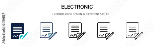 Electronic signature icon in filled, thin line, outline and stroke style. Vector illustration of two colored and black electronic signature vector icons designs can be used for mobile, ui, photo