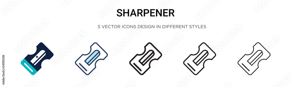 Sharpener icon in filled, thin line, outline and stroke style. Vector illustration of two colored and black sharpener vector icons designs can be used for mobile, ui,