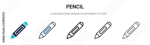 Pencil icon in filled, thin line, outline and stroke style. Vector illustration of two colored and black pencil vector icons designs can be used for mobile, ui,