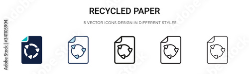 Recycled paper icon in filled, thin line, outline and stroke style. Vector illustration of two colored and black recycled paper vector icons designs can be used for mobile, ui,