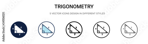 Trigonometry icon in filled, thin line, outline and stroke style. Vector illustration of two colored and black trigonometry vector icons designs can be used for mobile, ui, photo