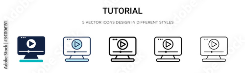 Tutorial icon in filled, thin line, outline and stroke style. Vector illustration of two colored and black tutorial vector icons designs can be used for mobile, ui,