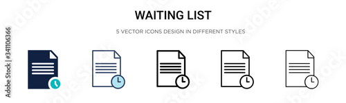 Waiting list icon in filled, thin line, outline and stroke style. Vector illustration of two colored and black waiting list vector icons designs can be used for mobile, ui,