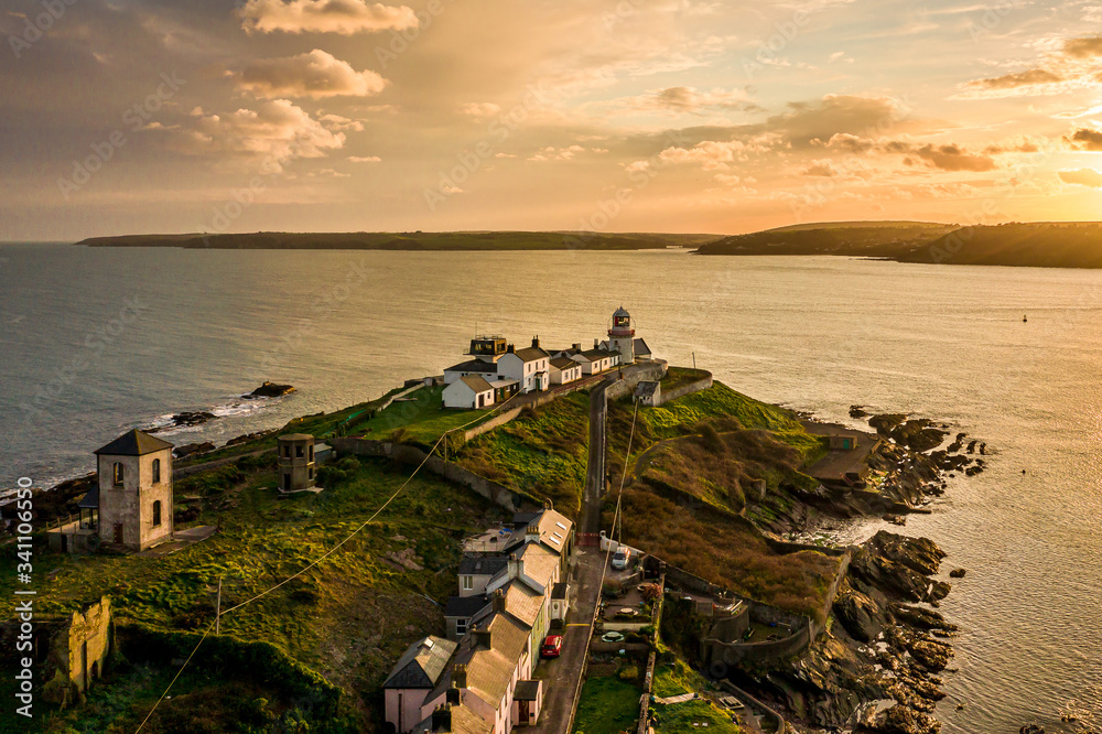 Amazing view aerial drone Irish Coastal Coastline Roches Point Lighthouse 