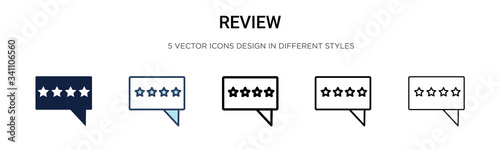 Review icon in filled, thin line, outline and stroke style. Vector illustration of two colored and black review vector icons designs can be used for mobile, ui,