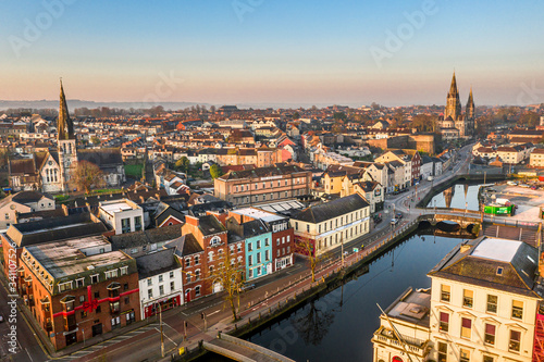 Amazing aerial view drone Cork City center Ireland Irish landmark downtown building st fin barre’s cathedral
