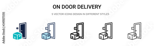 On door delivery icon in filled, thin line, outline and stroke style. Vector illustration of two colored and black on door delivery vector icons designs can be used for mobile, ui,