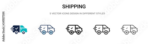 Shipping icon in filled, thin line, outline and stroke style. Vector illustration of two colored and black shipping vector icons designs can be used for mobile, ui,